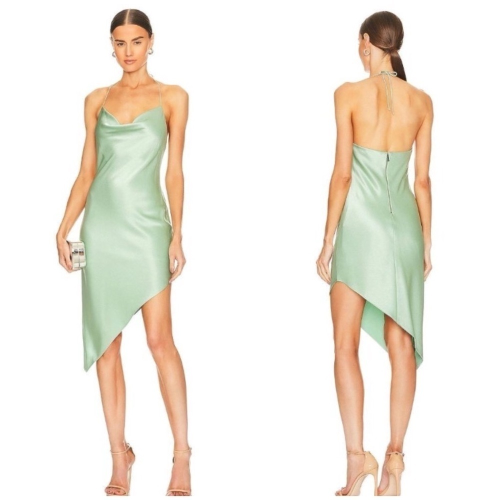 Alice And Olivia Harmony Asymmetrical Slip Dress in Sage Green
